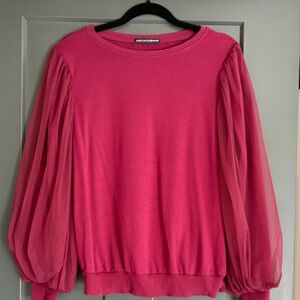 Harlowe & Graham maroon colored Blouse with Sheer Sleeves